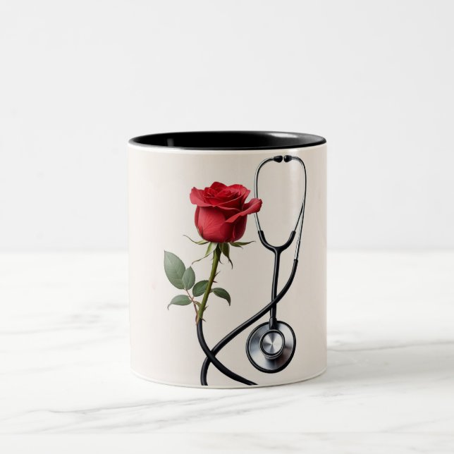 Herzschlag im Cup: Stethoskop-Tasse Zweifarbige Tasse (Mittel)