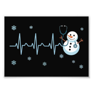 Herzschlag Krankenschwester Schneemann Weihnachten Fotodruck