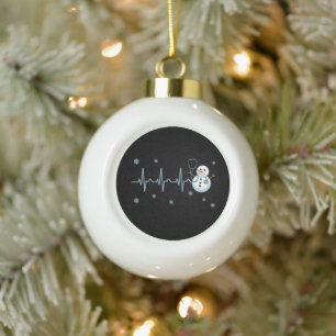 Herzschlag Krankenschwester Schneemann Weihnachten Keramik Kugel-Ornament