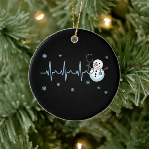 Herzschlag Krankenschwester Schneemann Weihnachten Keramik Ornament