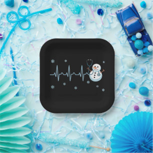 Herzschlag Krankenschwester Schneemann Weihnachten Pappteller