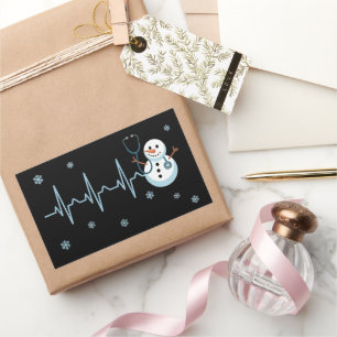 Herzschlag Krankenschwester Schneemann Weihnachten Rechteckiger Aufkleber