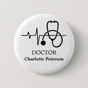 Herzschlag-Stethoskop-Arzt-Namensschild  Button