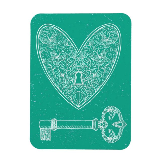 Herzschlag und Schlüssel zum grünen Hintergrund Magnet (Vertikal)