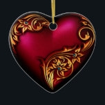 Herzschmuck Keramik Ornament<br><div class="desc">Beautiful heart shaped ornament with gold flourish scroll on red heart, perfekt for hanging anywhere.</div>