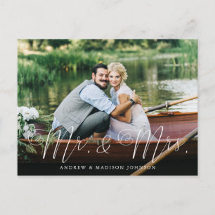 Herzschrift Mr. & Mrs. Hochzeitsanzeige Postkarte