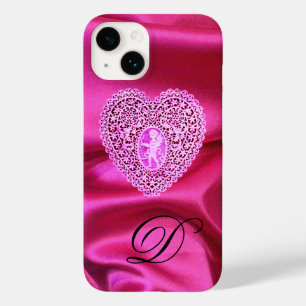HERZSPITZE AUS SEIDE IN ROSA FUCHSIA STOFF MONOGRA Case-Mate iPhone 14 HÜLLE