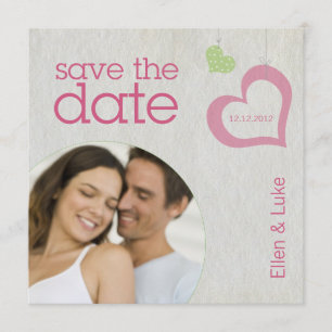 Herzstiche Save the Date - Rosa und Grün