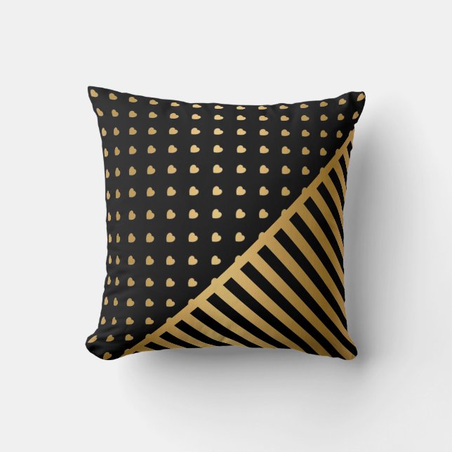 HERZSTRIPE GOLD BLACK CUSHION KISSEN (Vorderseite)