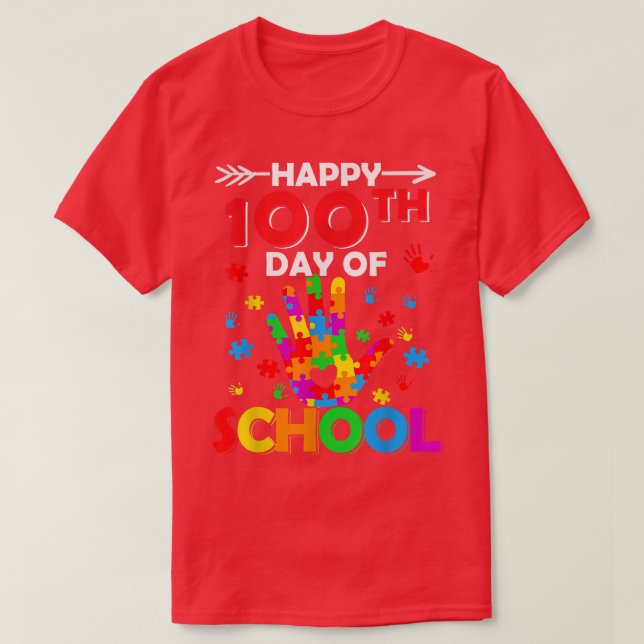 Herzstück 100. Schullehrer Autismus Bewusstsein T-Shirt (Design vorne)