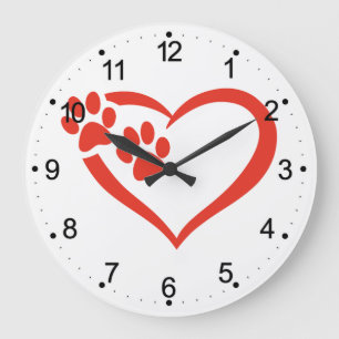 Herzstück in rot - Farbe auswählen Große Wanduhr