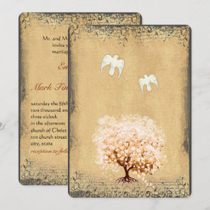 Herzstück Leaf Coral Tree Dove Love Bird Hochzeite Einladung