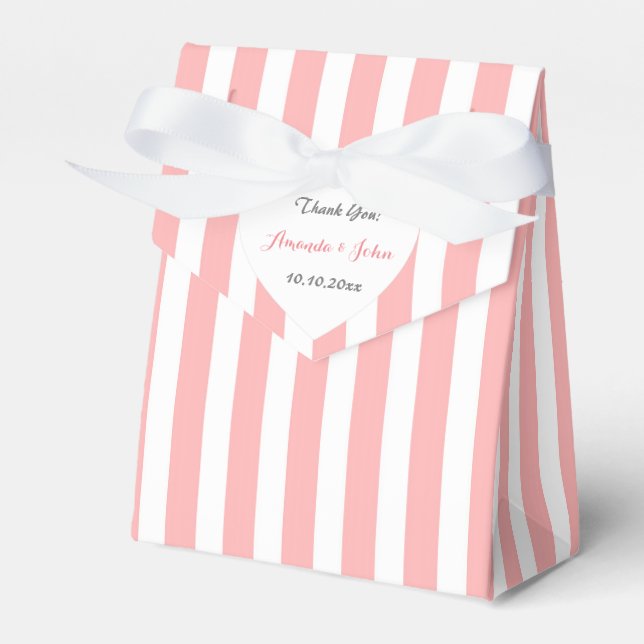 Herzstück Peach White Stripes Gastgeschenk Hochzei Geschenkschachtel (Vorderseite)