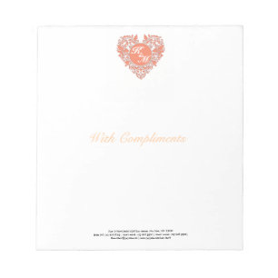 Herzstück von HeartyParty Coral und White Damask Notizblock