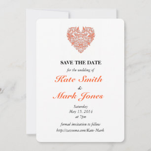 Herzstück von HeartyParty Coral und White Damask Save The Date
