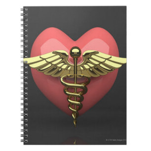 Herzsymbol mit medizinischem Symbol (Caduceus) Notizblock
