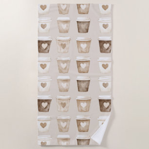 Herztassen für Creme-Kaffee Strandtuch