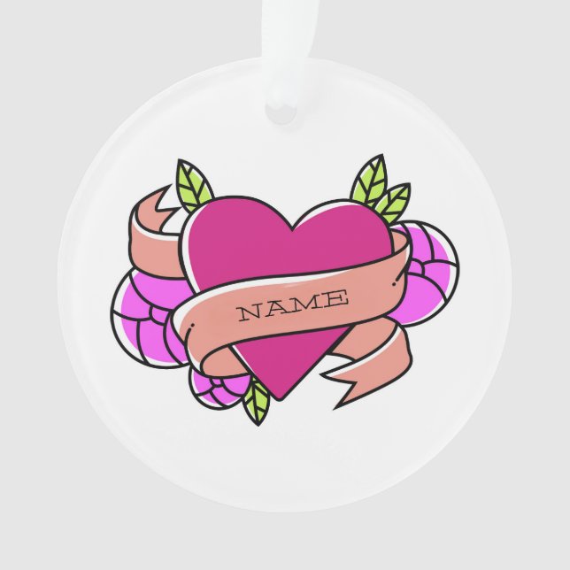 Herztattoo NAME Polka Dots Blume Spaß Ornament (Vorderseite)