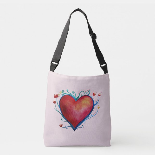 Herzwasser-Kunst, Liebe Kreuz Bag Tragetaschen Mit Langen Trägern (Vorderseite)