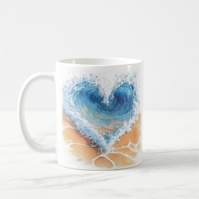 Herzwelle an einem Strand Kaffeetasse (Links)