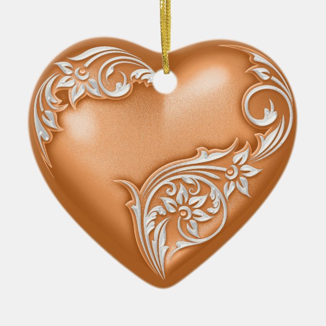 Herzwurfenscroll Kupfer Orange w White Keramikornament (Vorne)