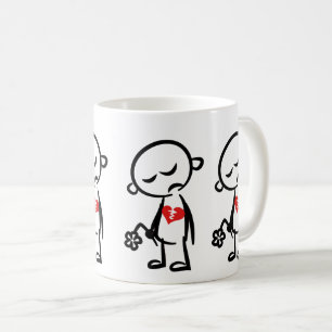 Herzzerrütteter Stick Man in Traurigkeit Kaffeetasse