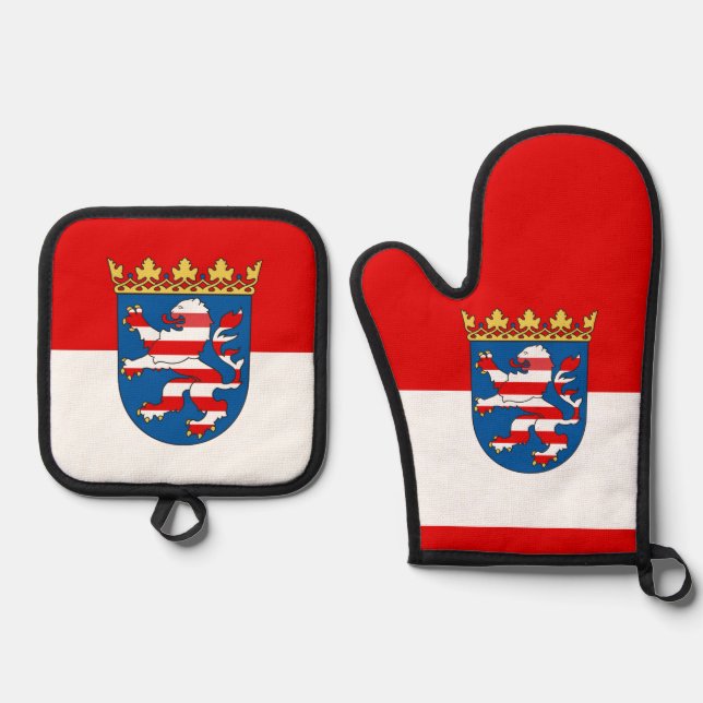 Hesse Pinback Button Ofenhandschuh & Topflappen-Set (Vorderseite)