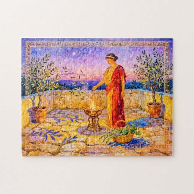 Hestia Lighting a Sacred Fire on Terrace with Oliv (Horizontal)