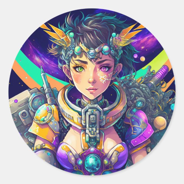 Heterochromia Space Mech Queen Runder Aufkleber (Vorderseite)