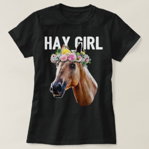 Heu Mädchen Floral Pferd Reiten Reitsport T-Shirt