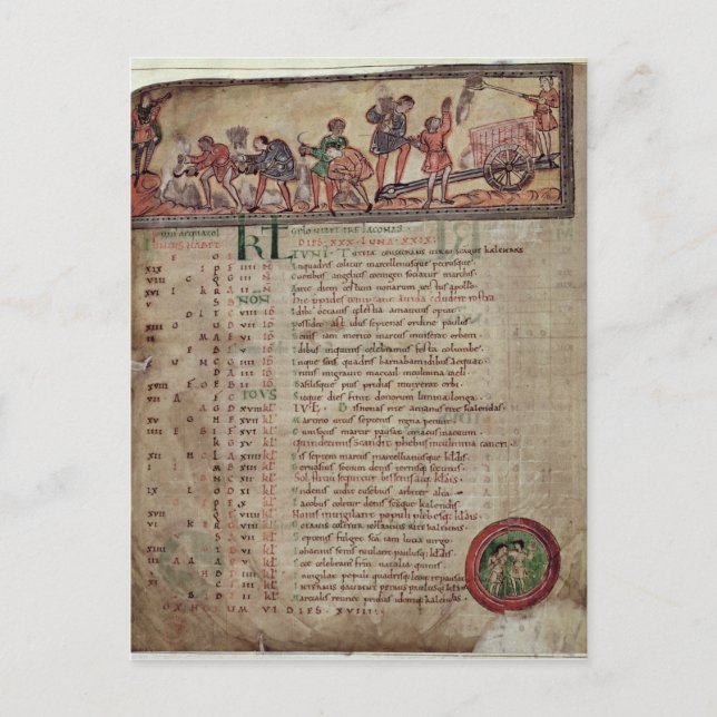 Heu- und Pflügen aus einem Kalender Postkarte (Vorderseite)