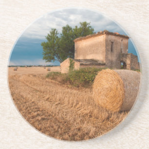 Heuballen auf einem Feld in der Provence Getränkeuntersetzer