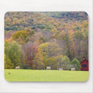 Heuballen und Herbstlaub auf einer Farm in Mousepad