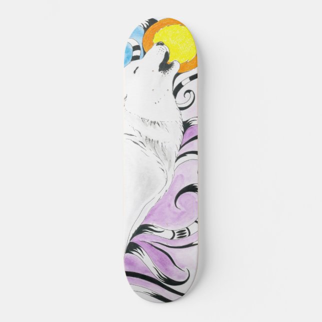 Heulenarktischer Wolf-Stammes- Mond Skateboard (Vorderseite)