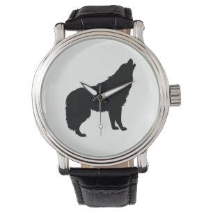 Heulende Wolfssilhouette Armbanduhr