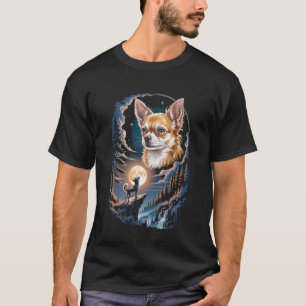 Heulender Chihuahua unter dem Vollmond im Wald bei T-Shirt