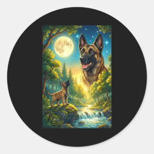 Heulender Hund zum Mond Meme Tier Belgischer Runder Aufkleber