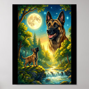 Heulender Mond Meme Tier Hund Belgischer Poster