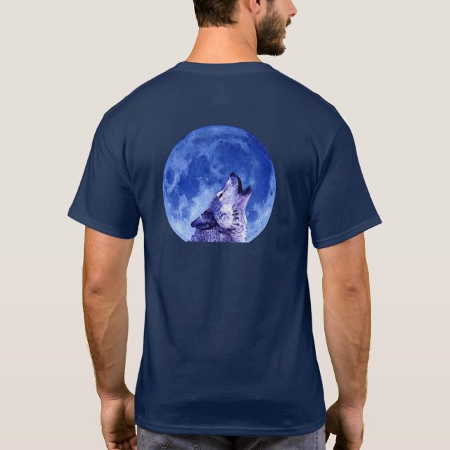 Heulender Wolf bei Mond T-Shirt (Rückseite)