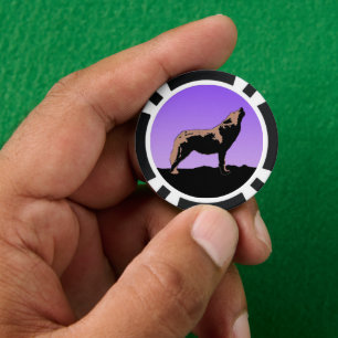 Heulender Wolf bei Sonnenuntergang - Originale Wil Pokerchips