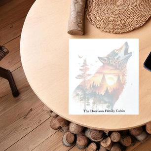 Heulender Wolf Doppelbelichtung Sonnenuntergang pe Notizblock