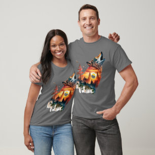 Heulender Wolf Doppelbelichtung Sonnenuntergang T-Shirt