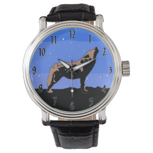 Heulender Wolf im Winter - Originale Wildlife-Kuns Armbanduhr