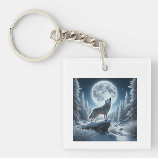 Heulender Wolf im Winter Schlüsselanhänger (Vorderseite)
