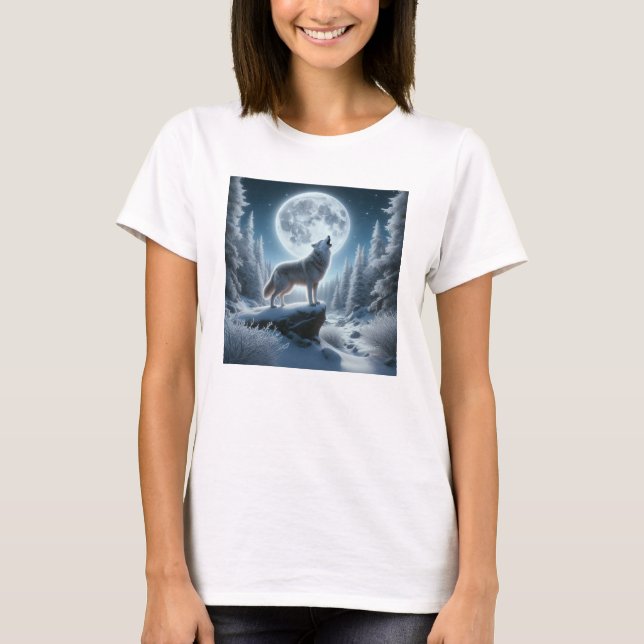 Heulender Wolf im Winter T-Shirt (Vorderseite)