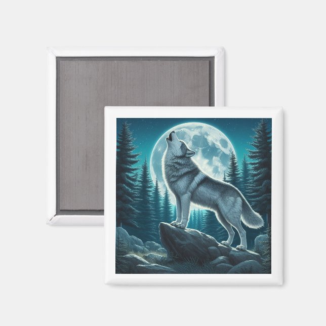 Heulender Wolf Magnet (Vorderseite/Rückseite)