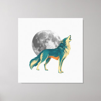 Heulender Wolf mit Vollmond Farbige Leinwandkunst Leinwanddruck