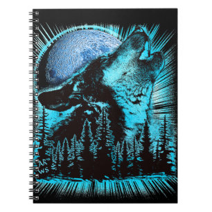 Heulender Wolf Mond Kiefernwald Notizblock