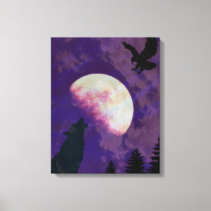 Heulender Wolf Mond Leinwand Wandkunst