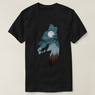 Heulender Wolf Mond Wald Kunst T-Shirt